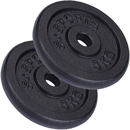 ScSPORTS 10 kg Hantelscheiben-Set, 2 x 5 kg, Gusseisen Gewichte, 30/31 mm Bohrung, geprüft und bestanden durch Intertek (1)