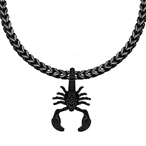 tumundo 1 Edelstahl-Kette Viereckig Herren Halskette Königskette Ø 5mm + 1 Anhänger Skorpion Krebs Krabbe Sternzeichen, Farbe:Modell 9-60cm
