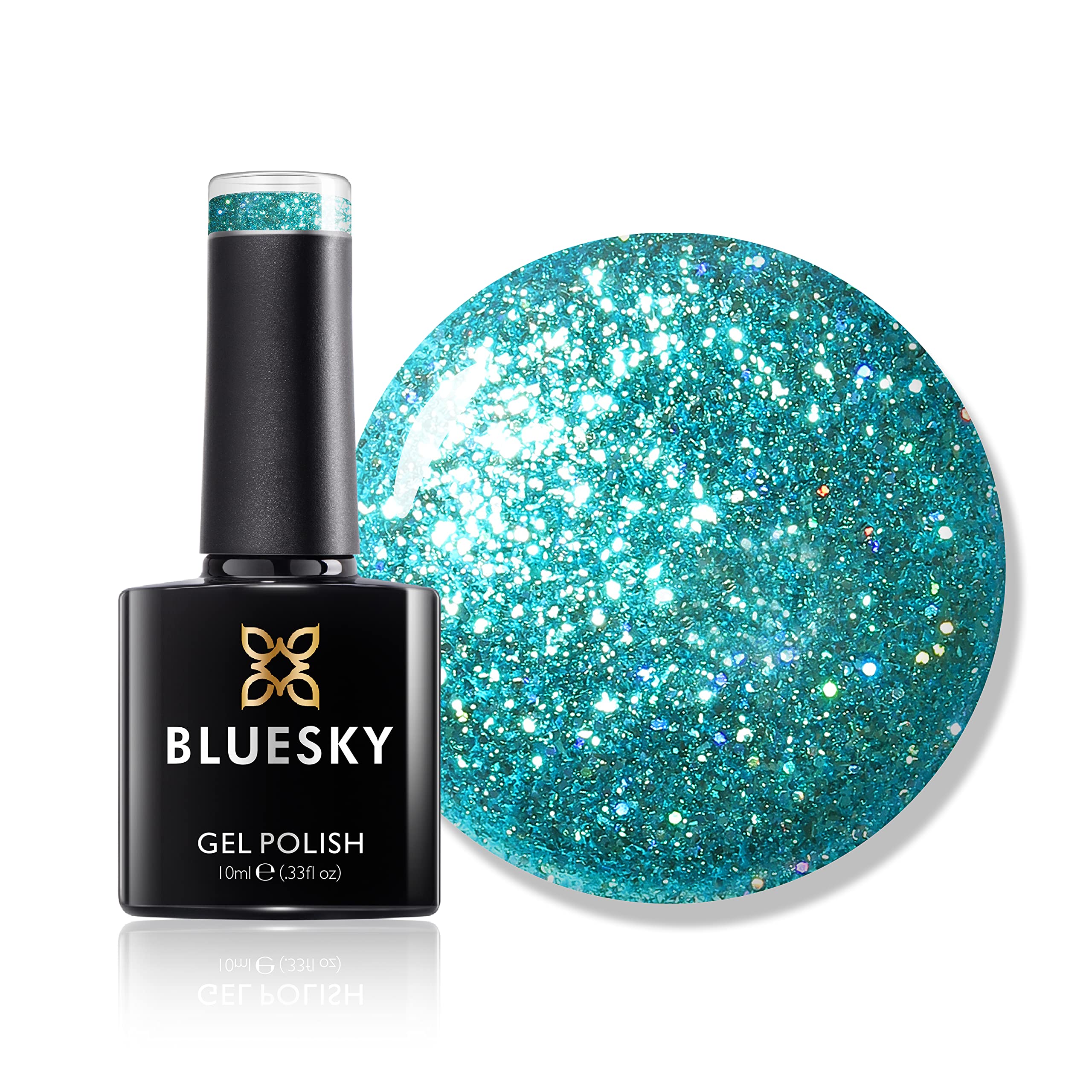 Bluesky -Gel -Nagellack, schillerndes Platingel BDP10 - Schillerndes Twee. Blaues Glitzer, 10 ml (erfordert Aushärten unter UV oder LED -Lampe)