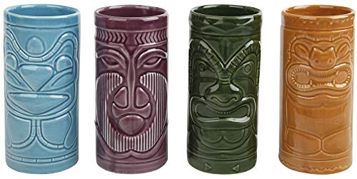 mikamax - Tiki Becher – Tiki Mugs - 4er Set - Keramik - Cocktailbecher - Cocktailgläser - Tiki Bar Zubehör - Partydekoration –14cm x 6,5 Ø - Tiki Cocktail Party