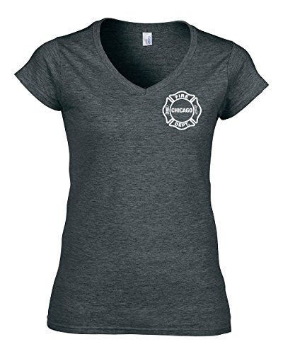 Chicago Fire Dept. T-Shirt für Frauen (V-Ausschnitt) (XL, GreyHeather)