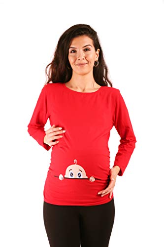 M.M.C. Neugieriges Baby - Lustige witzige süße Umstandsmode Umstandsshirt mit Motiv für die Schwangerschaft Schwangerschaftsshirt, Langarm (Babyblau, Small)