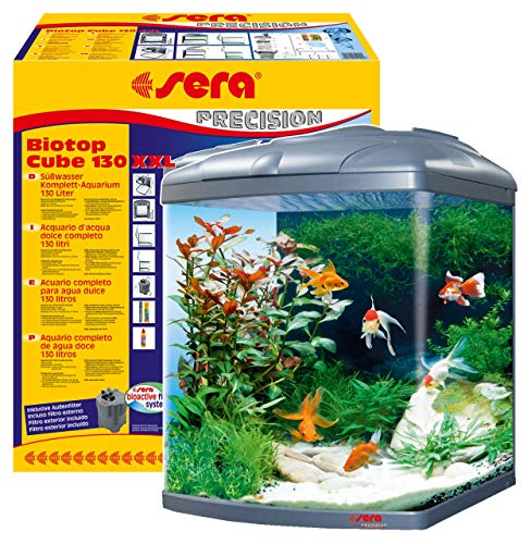 sera Biotop Cube 130 XXL ein 130l Süßwasser Aquarium Komplettset - Plug & Play - mit PL-T5 Beleuchtung 2x 24 Watt, Regelheizer und Außenfilter, gebogenes Glas, Maße (B x H x T) 51 x 66,5 x 58 cm