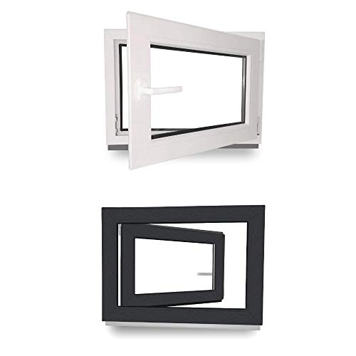 Kellerfenster - Kunststofffenster - Fenster - 3 fach Verglasung - innen Weiß/außen anthrazit - BxH: 550 mm x 400 mm - DIN Rechts