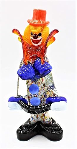 Clown aus Muranoglas, Höhe 20 cm, hergestellt in Italien, F450, mit Akkordeon.
