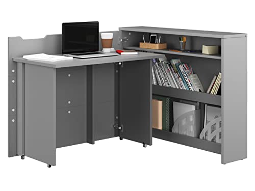 Mirjan24 Schreibtisch Ausziehbarer Work Concept, Eckschreibtisch, Arbeitstisch Computertisch, Eckschreibtisch, Winkelschreibtisch, Moderner Schranktisch (Grau, Seite: Links)