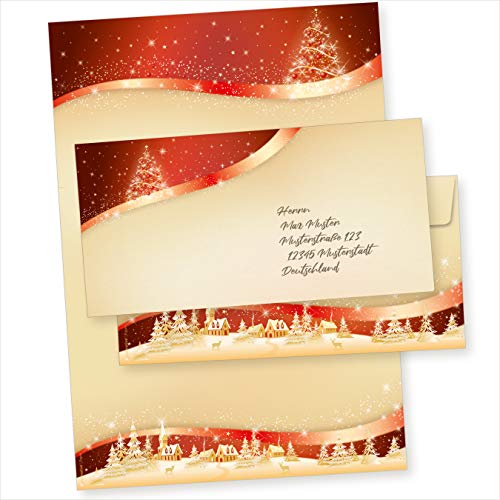 TATMOTIVE 05-0145-0090-00500 ROT-GOLDEN 500 Sets Weihnachtsbriefpapier mit Umschläge ohne Fenster, für Geschäftskunden
