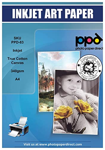 PPD A4 x 50 Blatt Inkjet Canvas Bedruckbares Fotopapier 340g Weiss, Matt, 100% Baumwolle PPD-83-50