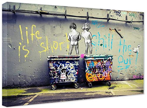 Banksy Bilder Leinwand Life is Short Graffiti Street Art Leinwandbild Fertig Auf Keilrahmen Kunstdrucke Wohnzimmer Wanddekoration Deko XXL (80x120cm(31.5x47.2inch))