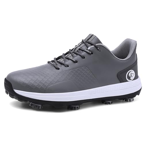NGARY Golfschuhe für Herren mit 8 Golf Spikes Atmungsaktive Leichte Golf Sport Luftgepolsterte Schuhe Turnschuhe Bequeme,Grau,43.5 EU