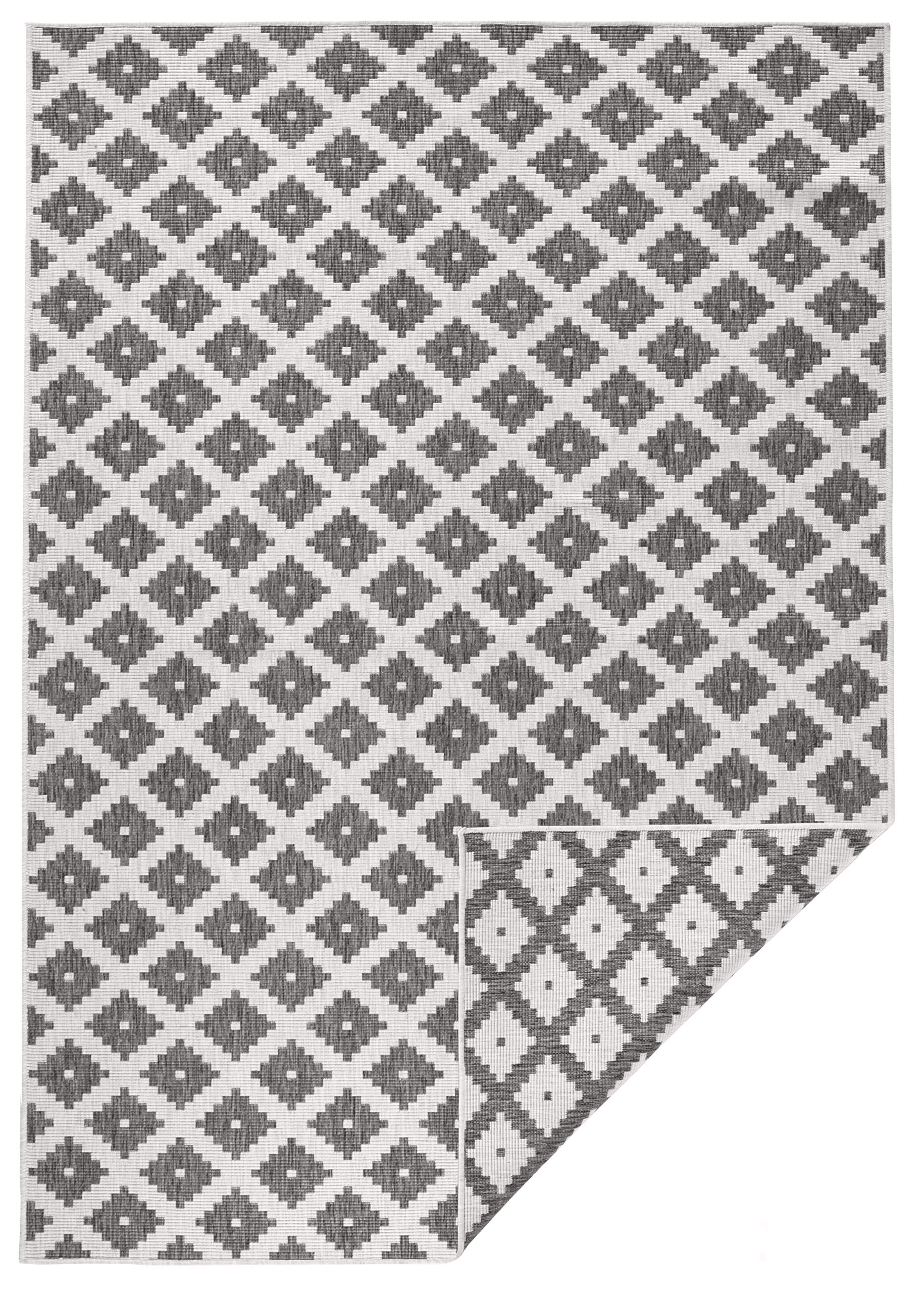 NORTHRUGS In- und Outdoor Teppich Nizza 80x150cm - Wendeteppich Wetterfest Modernes Geometrisches Muster Läufer für Balkon Terrasse Garten Wintergarten Wohnzimmerteppich Wasserfest in Grau Creme