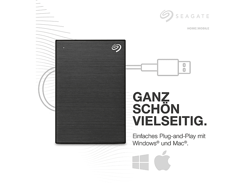 SEAGATE One Touch mit Passwort Festplatte, 2 TB HDD, 2,5 Zoll, extern, Schwarz