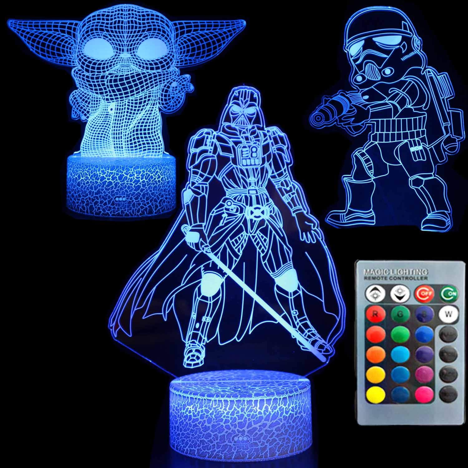 3D-Nachtlicht für Kinder Illusion drei Modi von Darth Vader/StormTrooper/Yoda Raumschiff StarCraft 7 Farbe dekorative Lichter