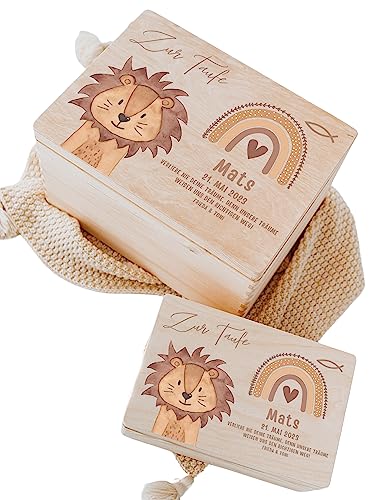 wunderwunsch - Personalisierte Erinnerungsbox Taufe mit Hochwertigem UV-Farbdruck - Individuelle Erinnerungsbox Baby - Niedliche Erinnerungskiste aus Holz - Geschenk Taufe
