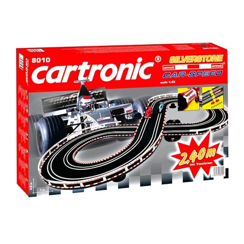 Cartronic Car-Speed Silverstone I Spielfertiges Rennbahn Set mit 2,40m Rennstrecke + 2 Fahrzeuge Typ F1 I Autorennbahn für Kinder ab 6 Jahren