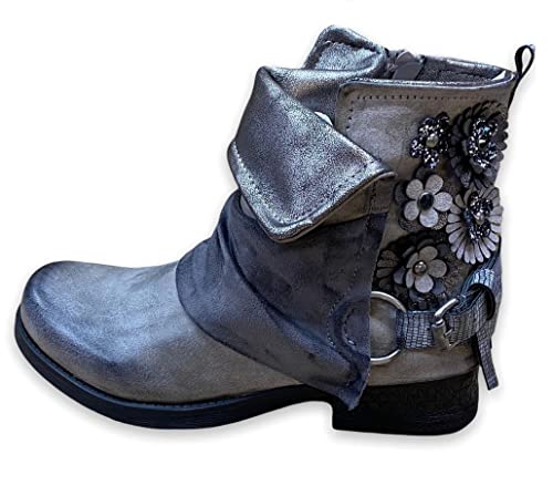 Damen Stiefeletten Biker Boots - Stiefel mit Nieten Blockabsatz - Bequeme Herbst Winter Frauen Schuhe Schnallen - ST783 (ST88 Grau, Numeric_36)