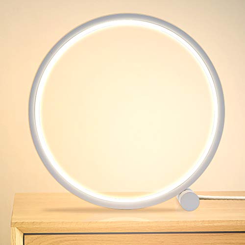 MAYTHANK Kreis Tischlampe Nachttischlampe Touch Dimmbar,3 LED Farben Berührungssteuerung, Moderne Design Tischleuchte für Schlafzimmer Wohnzimmer Büro Kinder Lampe Warmweiß