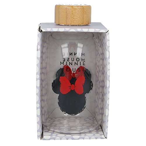 Stor Minnie Mouse Wasserflasche aus Borosilikatglas, wiederverwendbar, 620 ml, Glasflasche mit luftdichtem Verschluss