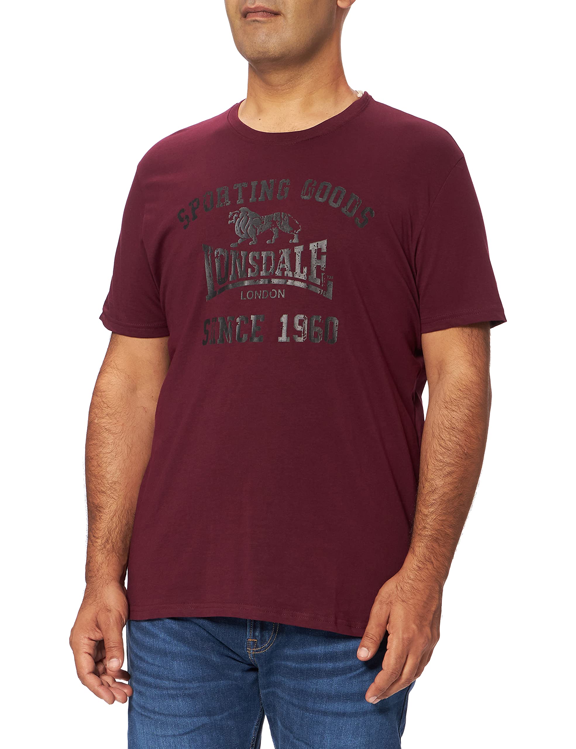 Lonsdale Herren T-Shirt Normale Passform Doppelpack Torbay Doppelpack, Black/Oxblood, L