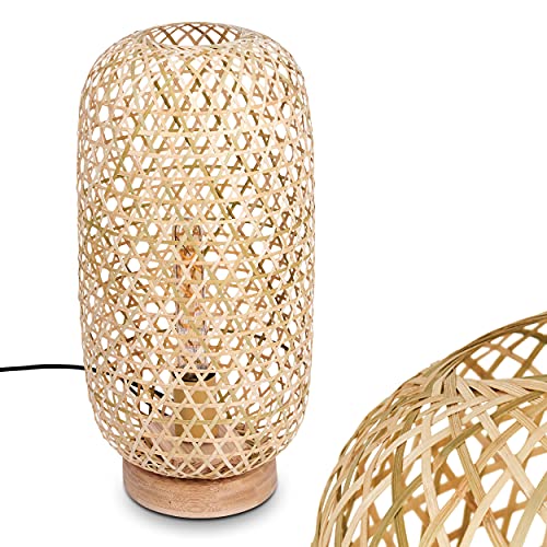Tischleuchte Batumi, Tischlampe aus Bambus in Natur, Stehlampe im skandinavischen Design m. Lichteffekt u. An-/Ausschalter am Kabel, Höhe 45 cm, Ø 22 cm, 1-flammig, 1 x E27 max. 60 Watt
