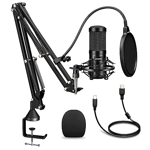 USB Mikrofon,Aokeo 192kHZ / 24bit Podcast-Mikrofonsets mit Mikrofonständer, Stoßdämpferhalter, Windschutzscheibe, Popfilter, für Rundfunk, Aufnahme, Youtube,Podcasts