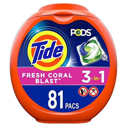 Tide PODS, Laundry Detergent Liquid Pacs, Fresh Coral Blast, 81 Count - Packaging May Vary