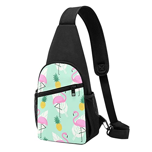 Taekwondo Design Sling Bag Crossbody Rucksack Brustrucksack für Männer Frauen Verstellbare Linke und Rechte Schulter Wandern Freizeit Tagesrucksack, Pinke Flamingo Ananas, Einheitsgröße