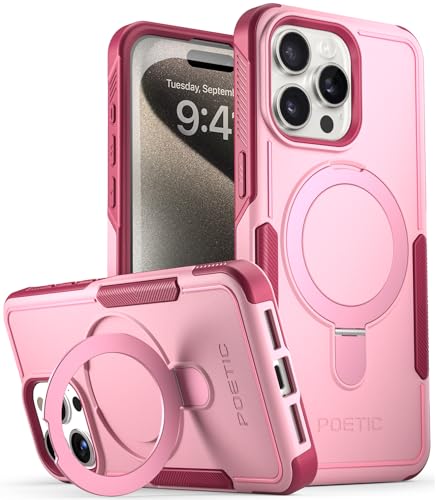 Poetic Neon MagPro Hülle Kompatibel mit iPhone 15 Pro Max 5G 6,7 Zoll,[Kompatibel mit MagSafe] Dual Layer Robuste Stoßfeste Schutzhülle 2023 Neue Hülle, Magnetischer Ringständer, Pink