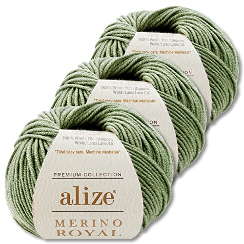Wohnkult Alize 3x50 g Merino Royal 100% Merinowolle 9 Farben zur Auswahl Superwash Wolle Warmer (192 | Grün)