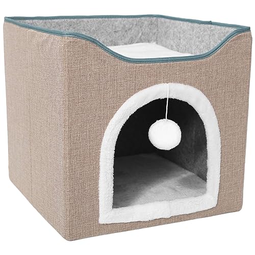 Kahdsvby Betten für den Innenbereich – große Höhle für Katzen für Haustiere mit flauschiger Kugel zum Aufhängen und Kratzkissen, faltbar und langlebig