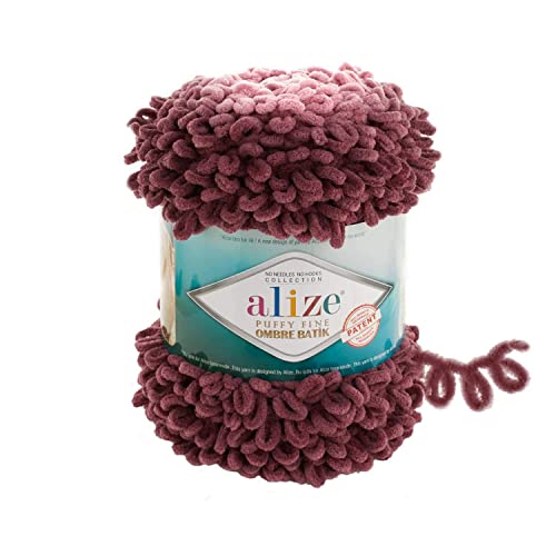 Alize Puffy Fine Ombre Batik Baby Decke Garn Lot of 1skn 500gr 87Yds 100% Micropolyester Soft Yarn Looped Yarn for Finger Knitting No Hook No Needle (7276)