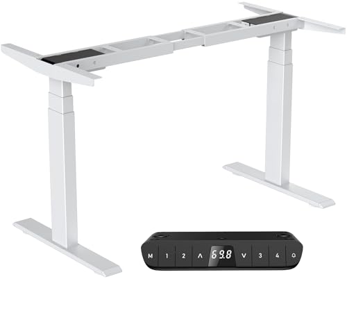 DeHong Höhenverstellbarer Stahlfüßen Schreibtisch Elektrisch langes Sitzen Erinnerung (Weiß)