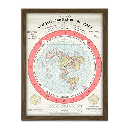 Map Gleason 1892 World Time Calculator Flat Earth Artwork Framed Wall Art Print 18X24 Inch Karte Welt Wand