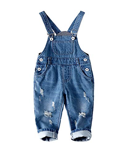 KIDSCOOL SPACE Baby Boy Girl Jean Overalls,Kleinkind zerrissene Denim süße Arbeitskleidung,Blau,12-18 Monate