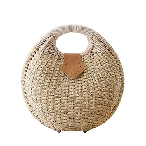 Fenical Stroh Handtasche Rattan Shell Form Top Griff Strand Tote Bag für Frau (Beige)