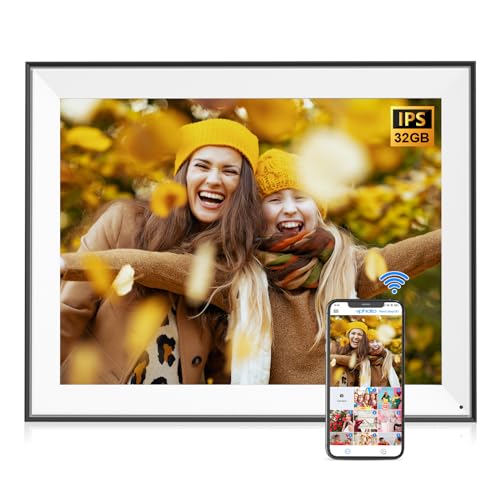 32 GB großer digitaler Bilderrahmen – 17 Zoll elektronischer digitaler Bilderrahmen, Dual-WiFi-Smart-Digital-Bilderrahmen, IPS-Touch-Display, automatische Drehung, einfach zu teilen Foto-Video per