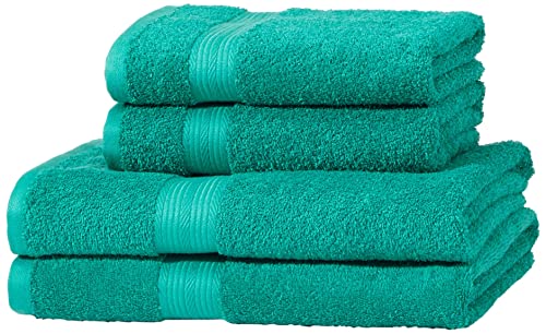 AmazonBasics Handtuch-Set, ausbleichsicher, 2 Badetücher und 2 Handtücher, Türkisgrün, 100% Baumwolle 500g/m²