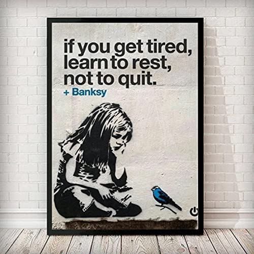 Rumlly BANKSY Graffiti Street Girl Bird Wall Art Canvas Paintings Pictures Prints Poster Home Decoration For Living Room Artwork 40x60cm Frameless