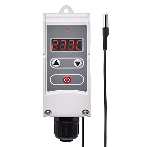 EMOS P5684 Anlegethermostat mit Fernfühler, einstellbarer Schaltempfindlichkeit und digitalem Display / Rohranlegethermostat Einstellbereich 5 °C bis 90 °C, 45 x 45 x 130 mm