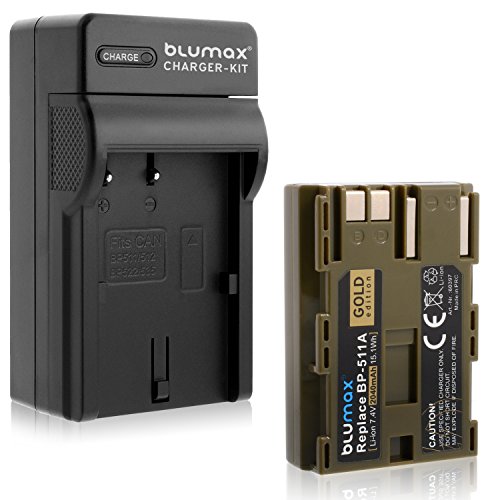 Blumax Gold Edition BP-511 / BP-511A 2040mAh + Ladegerät BP-511 / BP-511A | passend zu Canon EOS 5D/ 10D/ 20D/ 300D/ 30D/ 40D/ 50D UVM