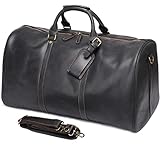 ELMAIN Vintage Leder Duffle Bag für Reisen oder das Fitnessstudio, große Seesack Herren Turnbeutel mit Schuhfach schwarz