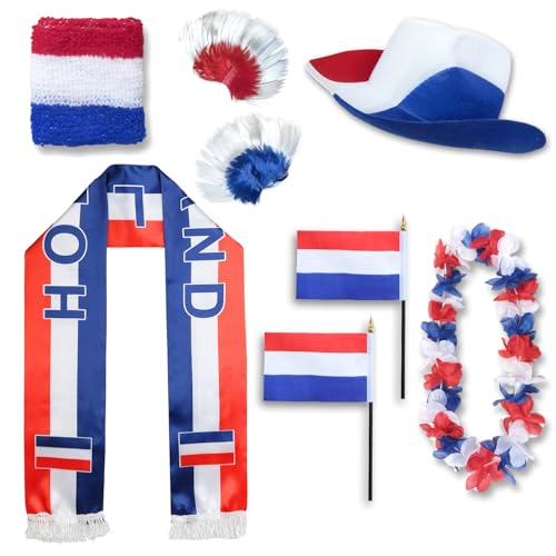 Sonia Originelli Fan-Paket Niederlande Netherlands Holland WM EM Fußball Schal Hawaiikette Hut Schweissband Fahne