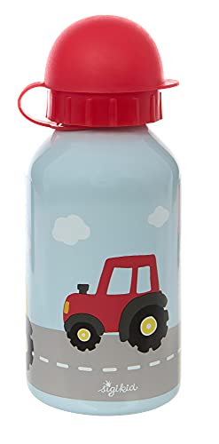 SIGIKID 25199 Edelstahl Trinkflasche Traktor Kinderflasche Mädchen und Jungen Accessoires empfohlen ab 3 Jahren hellblau/rot 350ml