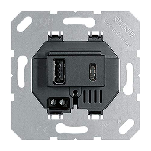 Jung USB-Ladegerät 15CASW mit 2 USB-Buchsen Ports: 1× USB Typ A, 1 ×Typ C (max. 3A)