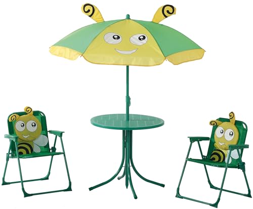 Hline Kinder Garten Sitzgruppe Biene mit Sonnenschirm 2 Klappstühle Tisch