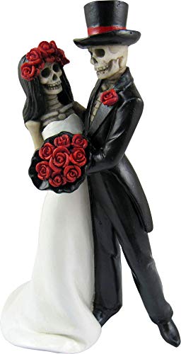 DWK - Amor Por Vida - Sammlerstück handgemaltes Tag der Toten tanzendes Skelett Paar Halloween Gothic Liebhaber Romantische Braut & Bräutigam Figur Hochzeit Statuette 16,5 cm