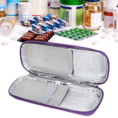 Insulin-Pen-Box, Insulin-Infusion Versorgung Lagerung Hartschalenkoffer, mehrschichtige Reißverschluss Design Insulin Kühler Tasche, kompakte, für diabetische Medikamente, Spritze, Gewebe(Lila)