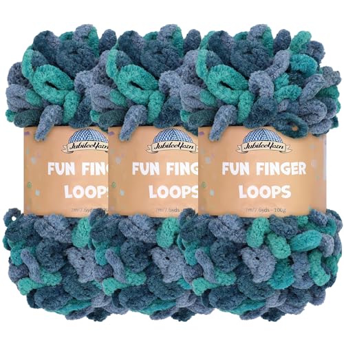 BambooMN Finger-Strickgarn – Fun Finger Loops Garn – 100% Polyester – Poseidon – 3 Knäuel