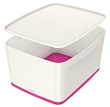 Leitz MyBox, Aufbewahrungsbox mit Deckel, Groß, Blickdicht, Weiß/Pink Metallic, Kunststoff, 52161023