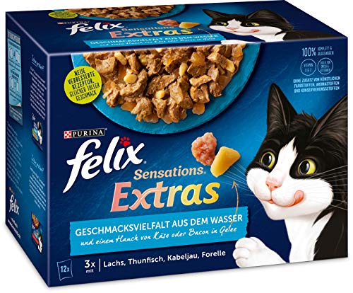 FELIX Katzennassfutter Sensations Extra Geschmacksvielfalt aus dem Wasser, 6er Pack (6 x 12 x 85g)